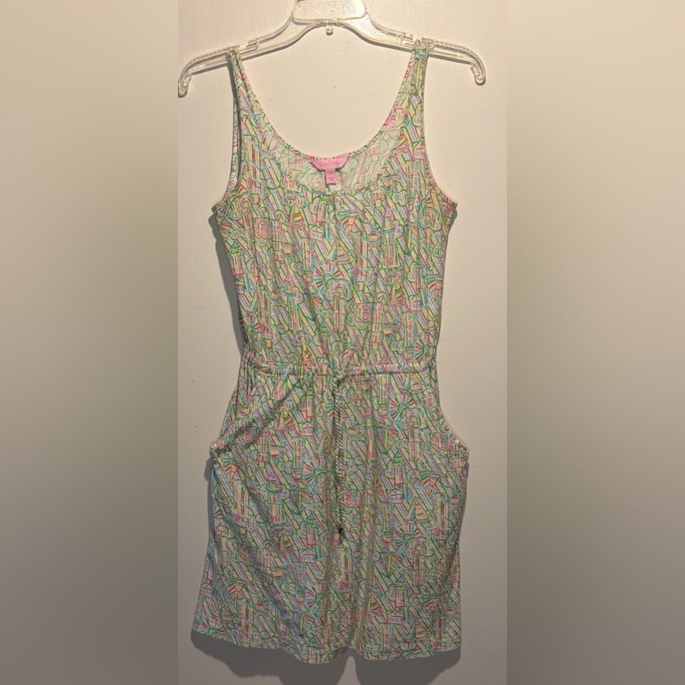 Lilly Pulitzer Classic Print Tank Mini Dress Cinch Tie Waist Pockets Size XS